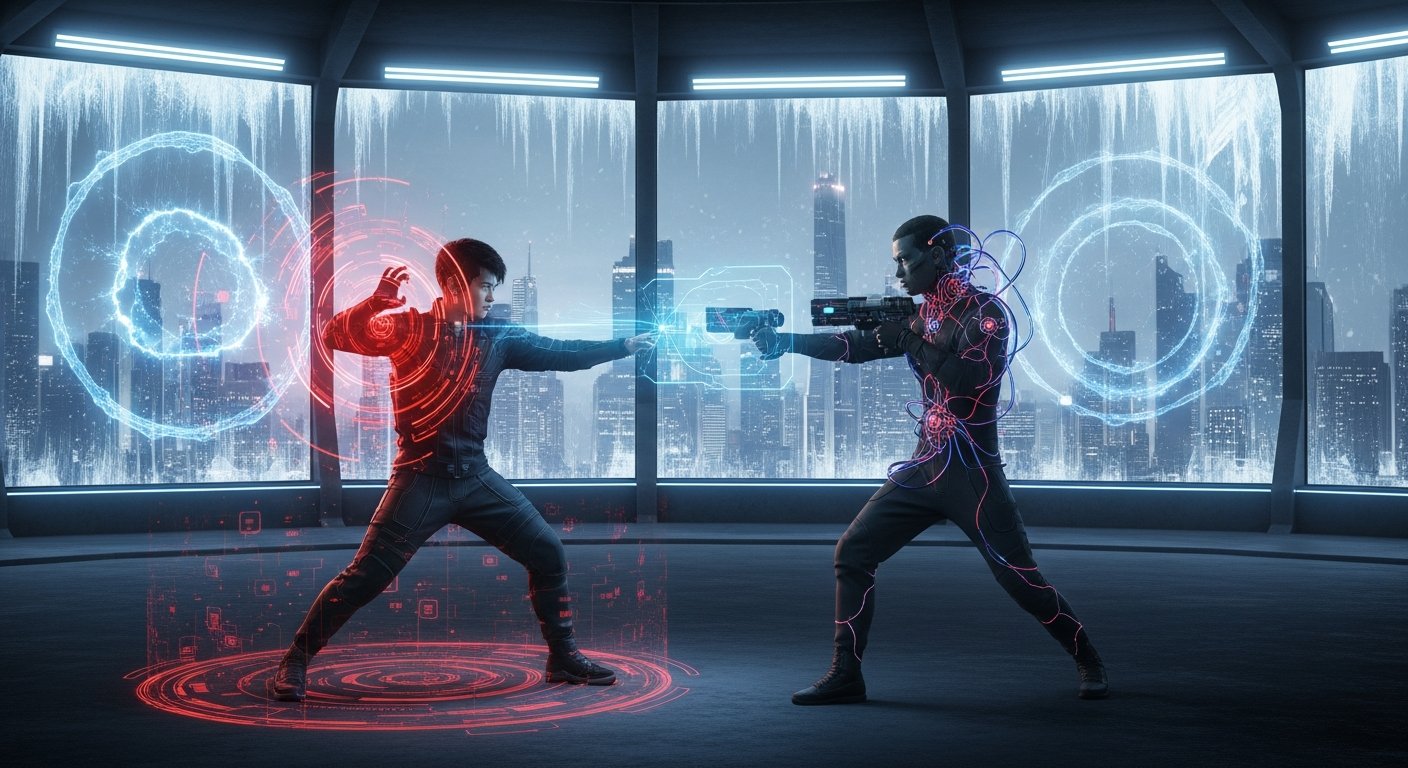 Kai performing advanced neural combat in training arena