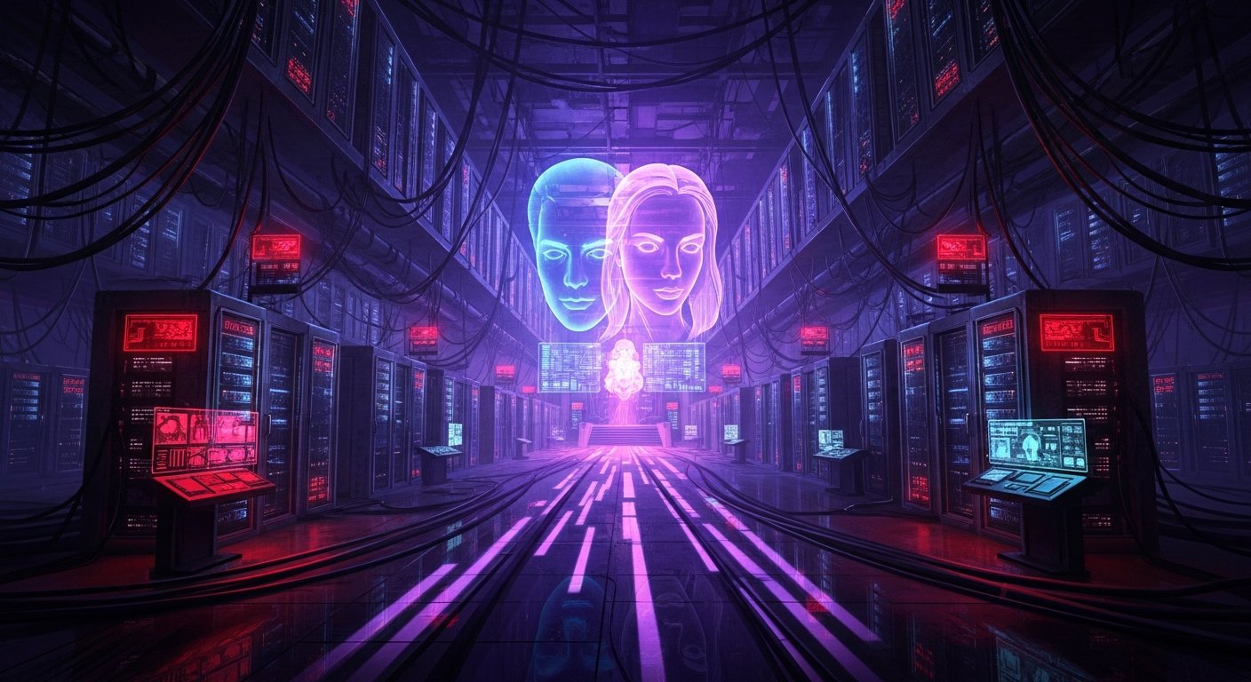 Underground digital temple mit servers und merged consciousness entities