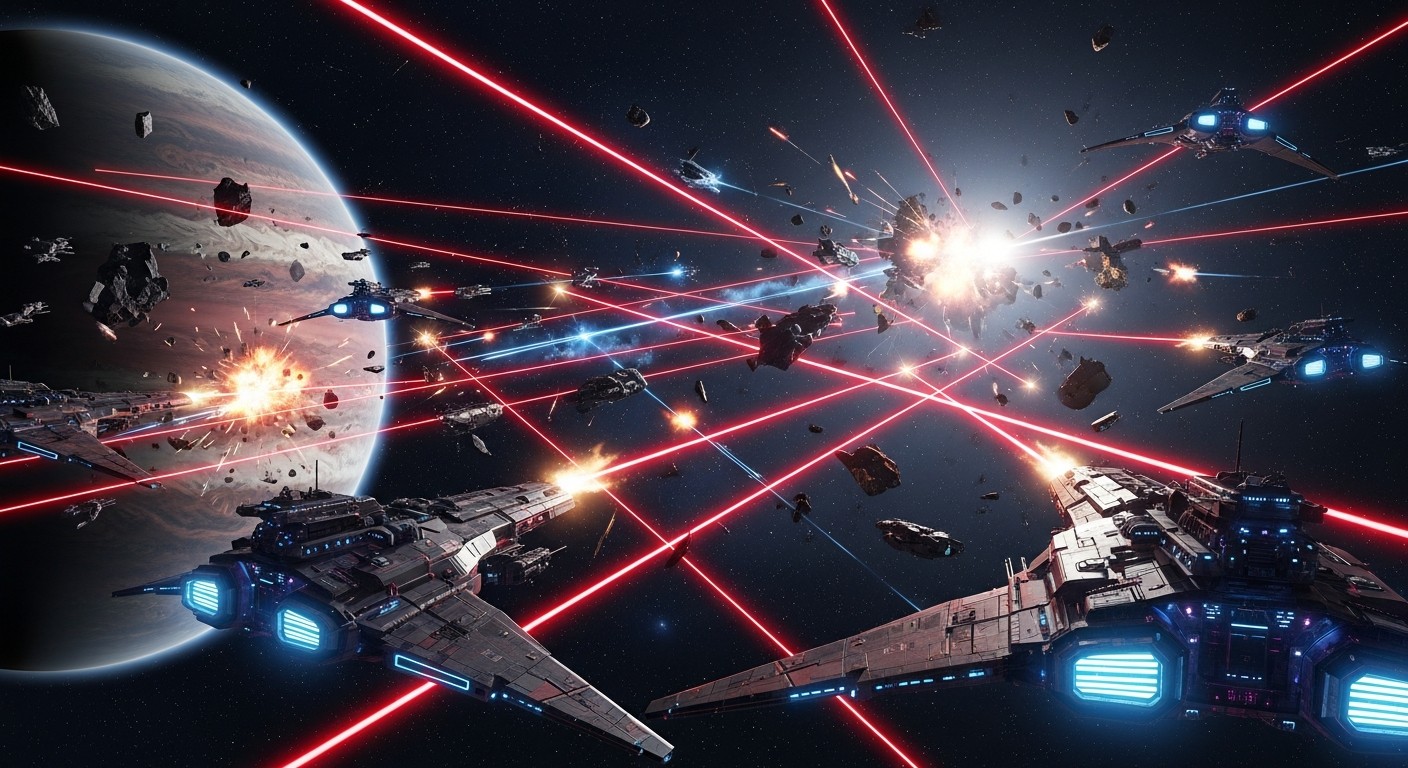 Galaktische Raumschlacht - Roter Laserfeuer und Genesis Corporation Angriff